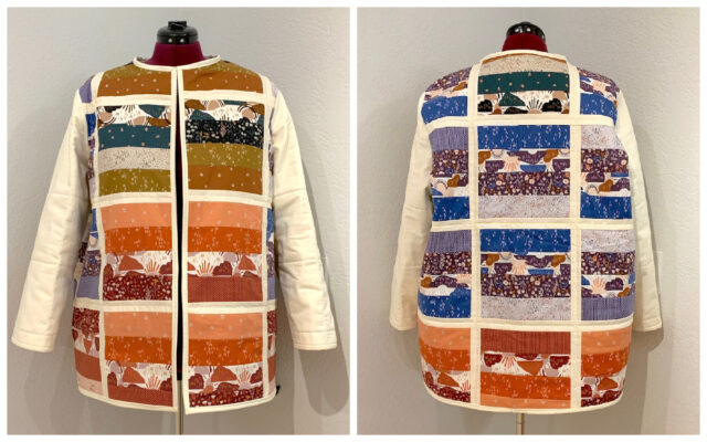 collage jacket front and back on stand